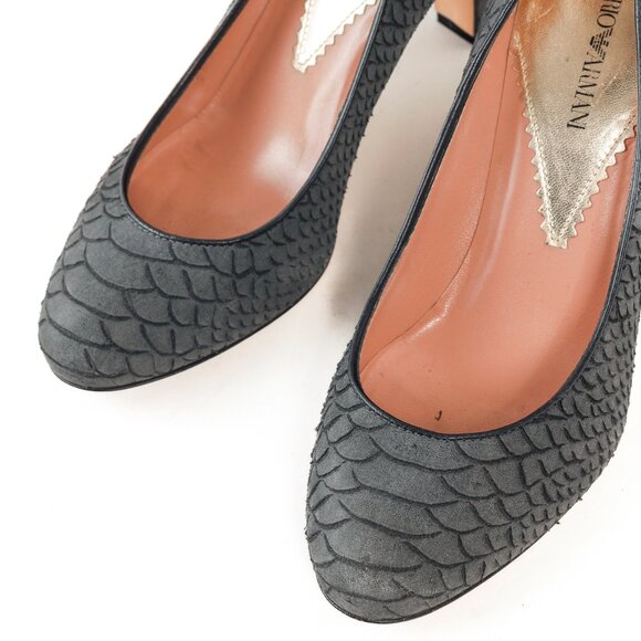 Emporio Armani Snake Stamped Grey Leather Pumps - Picture 6 of 9